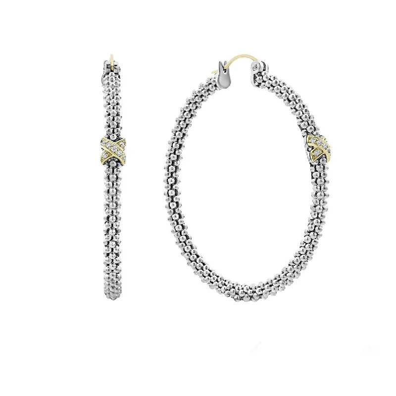 statement earrings for women-Large X Diamond Caviar Hoop Earrings