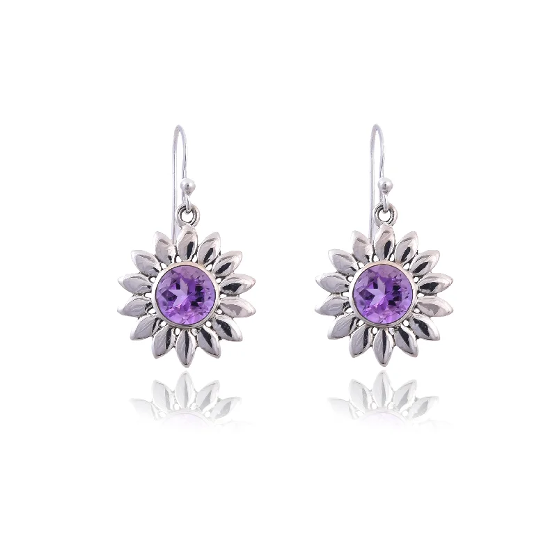 heart stud earrings for women-Silver Mountain Amethyst Sterling silver earring