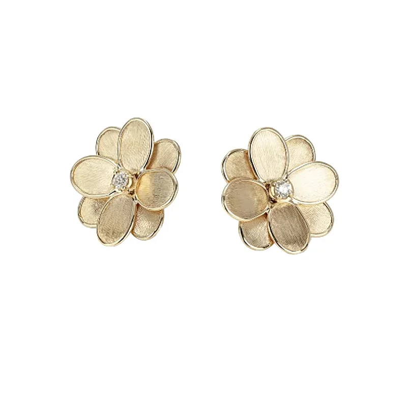 fashion stud earrings for women-18K Yellow Gold and Diamond Flower Stud Earrings