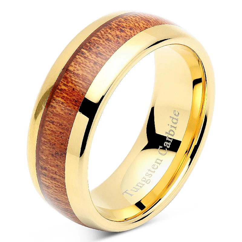 white gold engagement rings for women-100S JEWELRY Mens Womens Wedding Bands Tungsten Rings Koa Wood Inlay 14k Gold Plated Size 6-16