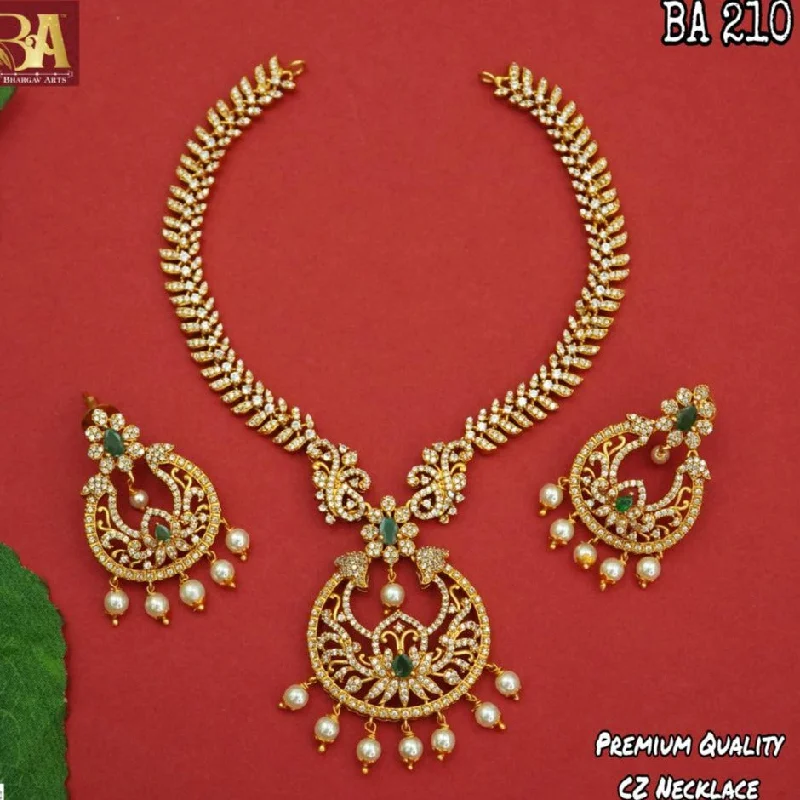 elegant gold necklaces for women-Bhargav Arts Gold Plated AD Stone Necklace Set