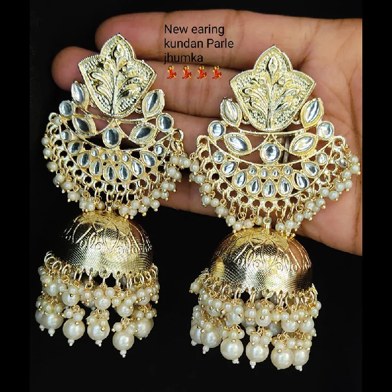 dangling earrings for women-Lucentarts Jewellery Gold Plated Kundan Stone Jhumki Earrings