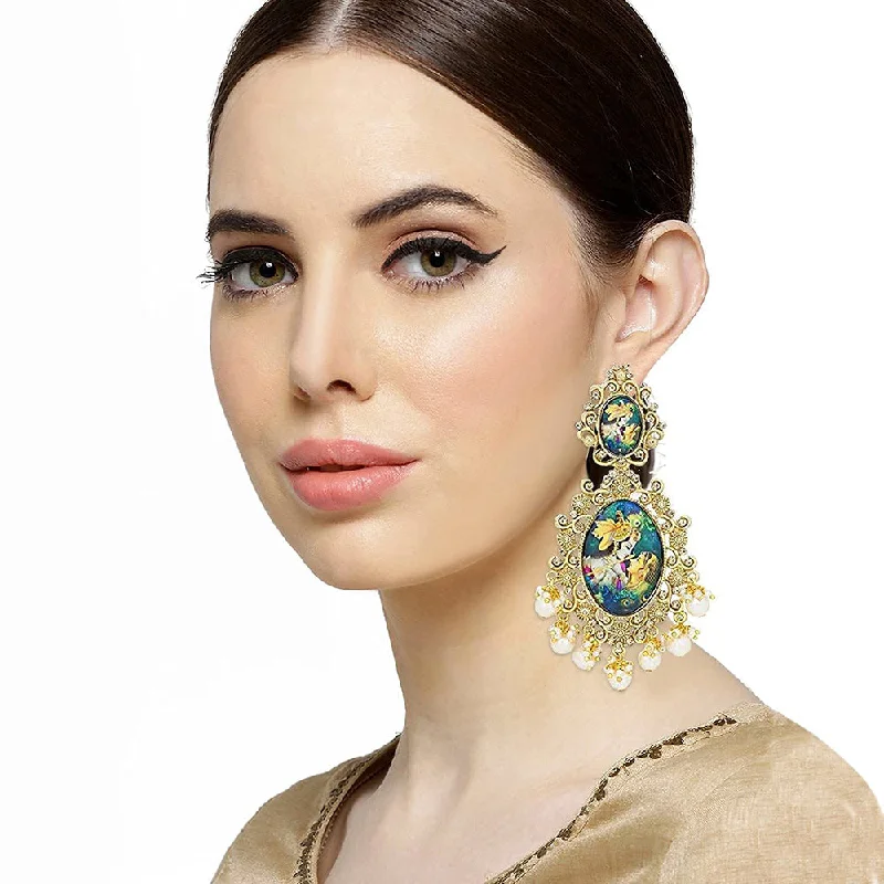 gemstone earrings for women-Etnico Traditional Gold Plated Padmavati Earrings Embellished with Pearls for Women/Girls (E2644)