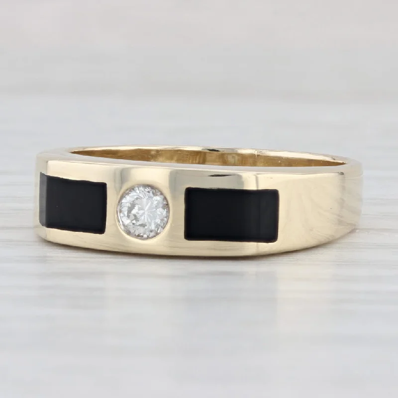 affordable engagement rings for brides-Men's 0.25ct Diamond Onyx Ring 14k Yellow Gold Size 11.75 Wedding Band