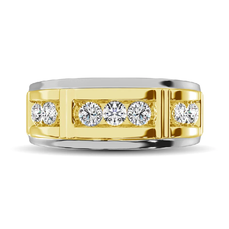 affordable diamond engagement rings for women-Diamond 1/2 Ct.Tw. Mens Wedding Band in 10K White Gold with Yellow Gold Accent