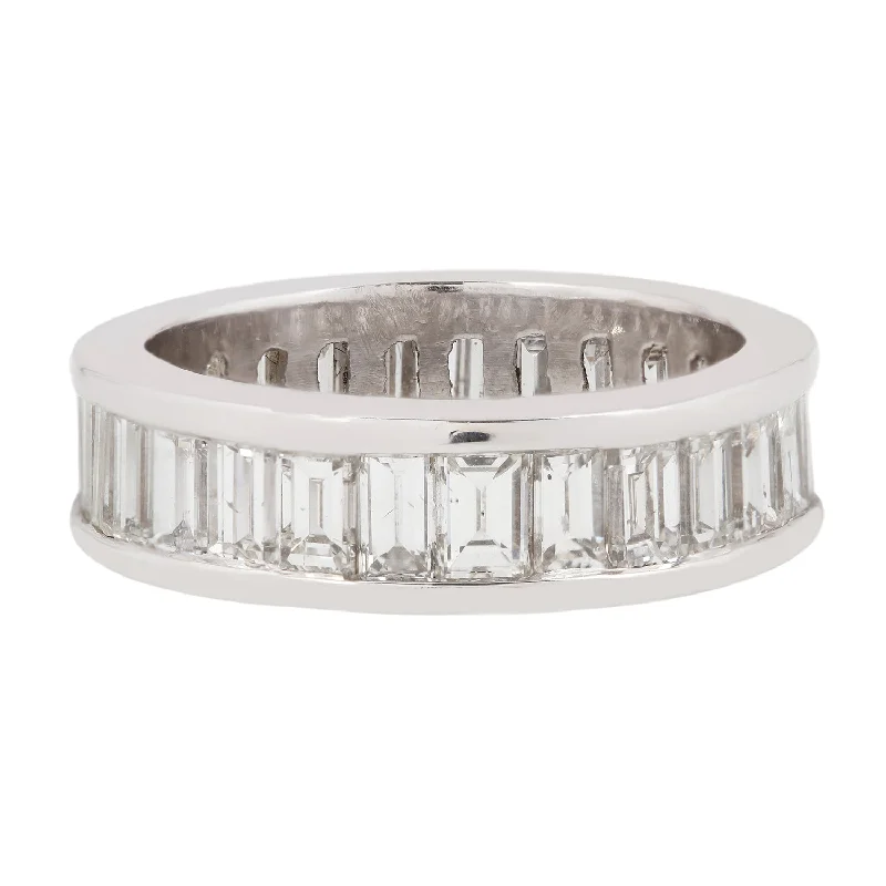 personalized gemstone rings for women-Platinum Baguette Eternity Band