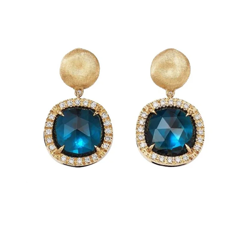 silver drop earrings for women-18K Yellow Gold London Blue Topaz and Diamond Small Drop Earrings