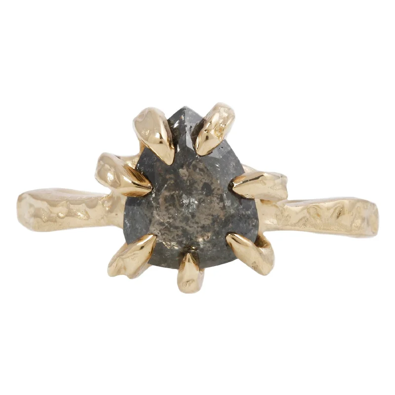 gold statement rings for women-Smoky Pear Stingray Claw Solitaire