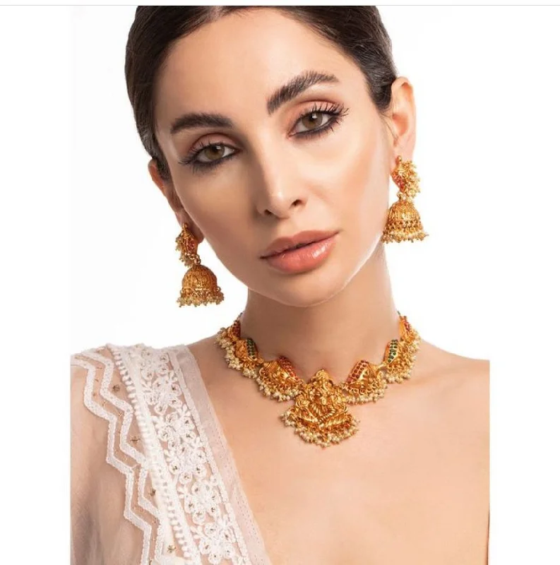 ruby necklaces for women-Sai Fashion Gold Plated Pota Stone Necklace Set