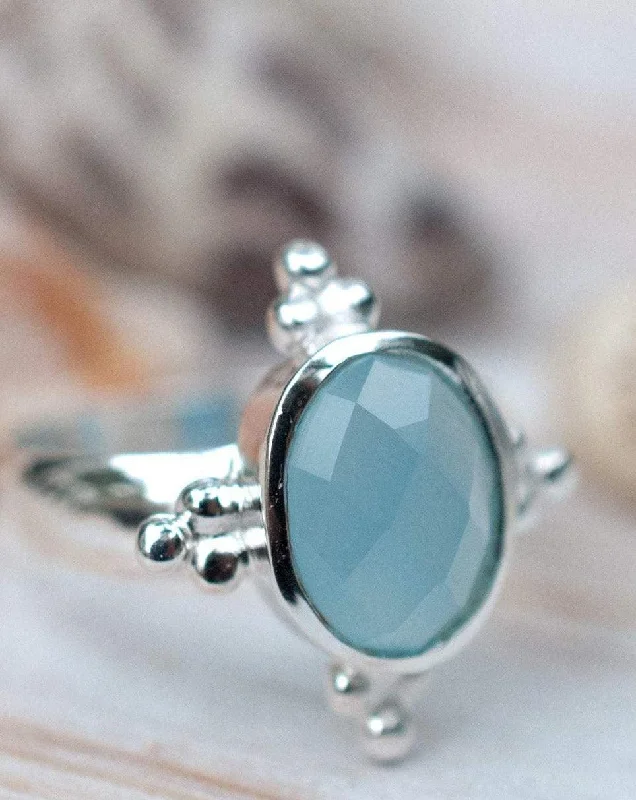 twisted band rings for women-Blue Chalcedony Ring ~ Sterling Silver 925 ~ MR052