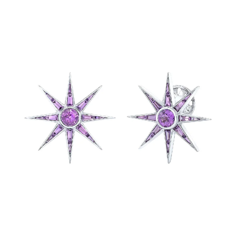 bridal earrings for women-Luminous Starburst Purple Sapphire Stud Earrings