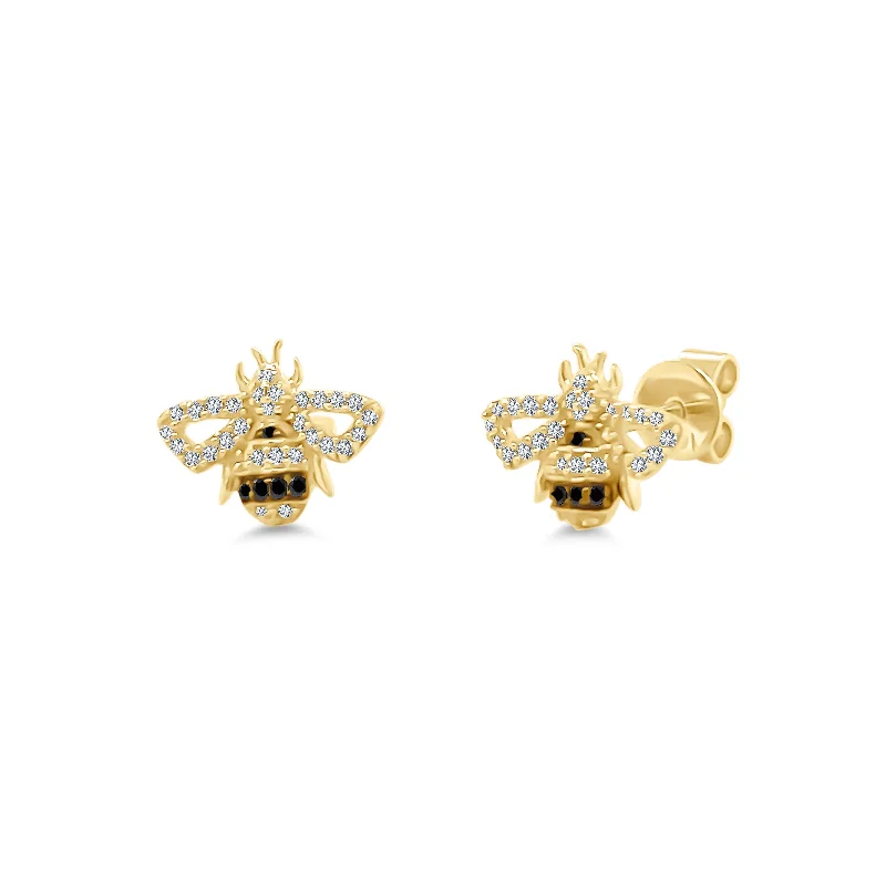 diamond hoop earrings for women-Pave Striped Bumble Bee Studs