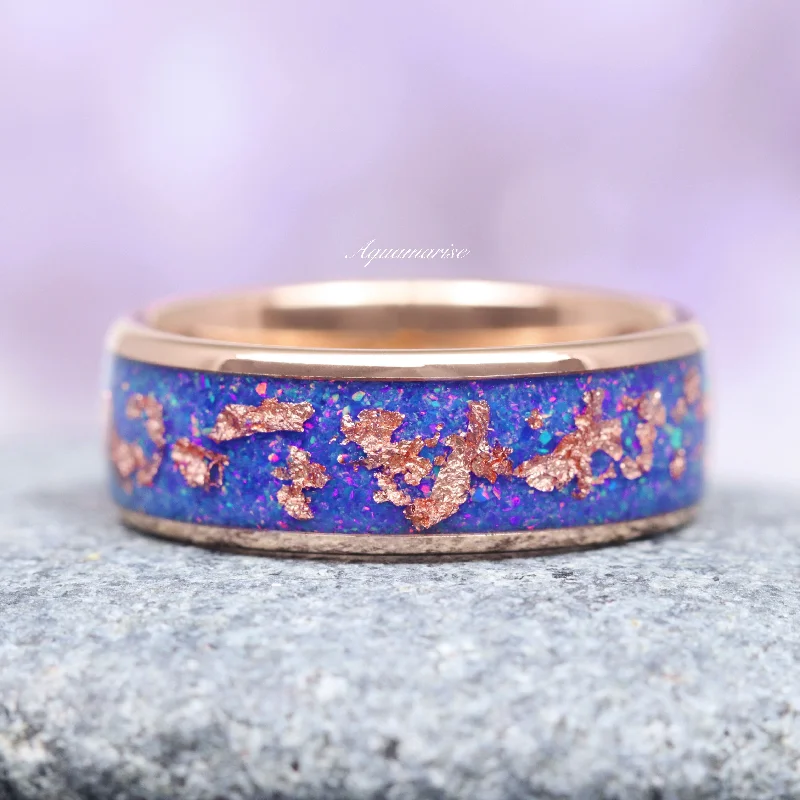 diamond engagement rings for women-Starry Night Van Gogh Fire Opal Wedding Band- 8MM Rose Gold Tungsten