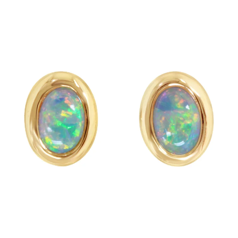 statement earrings for women-14K Yellow Gold Australian Opal Stud Earrings