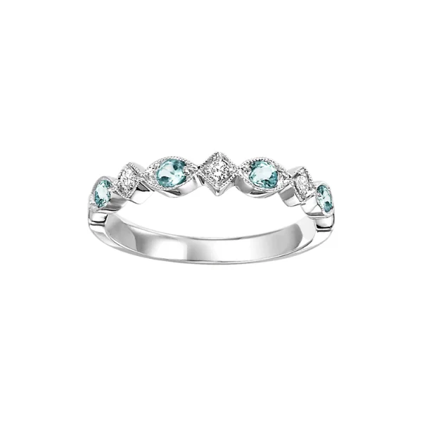 double halo engagement rings for women-10 Karat White Gold Blue Topaz and Diamond Stackable Wedding Band