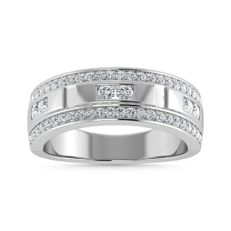 unique engagement rings for women-Diamond 3/4 Ct.Tw. Mens Wedding Band in 14K White Gold