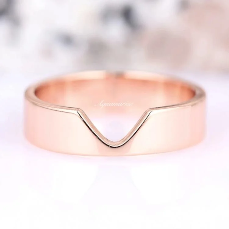 emerald diamond engagement rings for women-Chevron Wedding Band (5MM)- 14K Solid Rose Gold