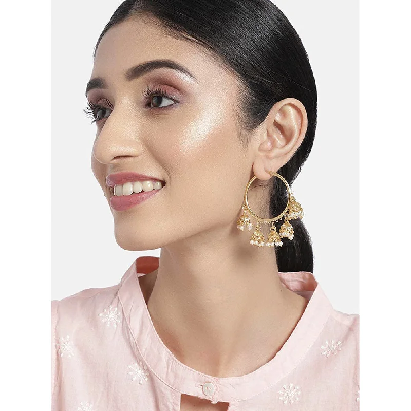 hoop earrings for women-Etnico Metal Gold Plated and Pearl Jhumki Earrings for Women (Gold) E2848