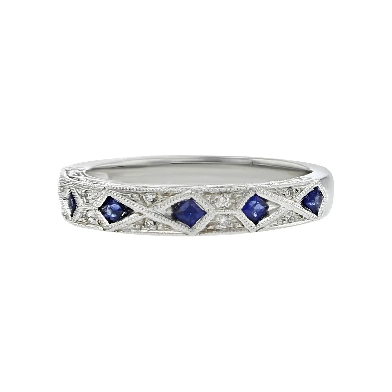 large sapphire engagement rings for women-18K Princess Cut Sapphire and Diamond Wedding Band