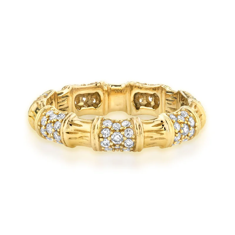 promise rings for girls-Bamboo Pavé Ring - White Diamond / 14k Yellow Gold