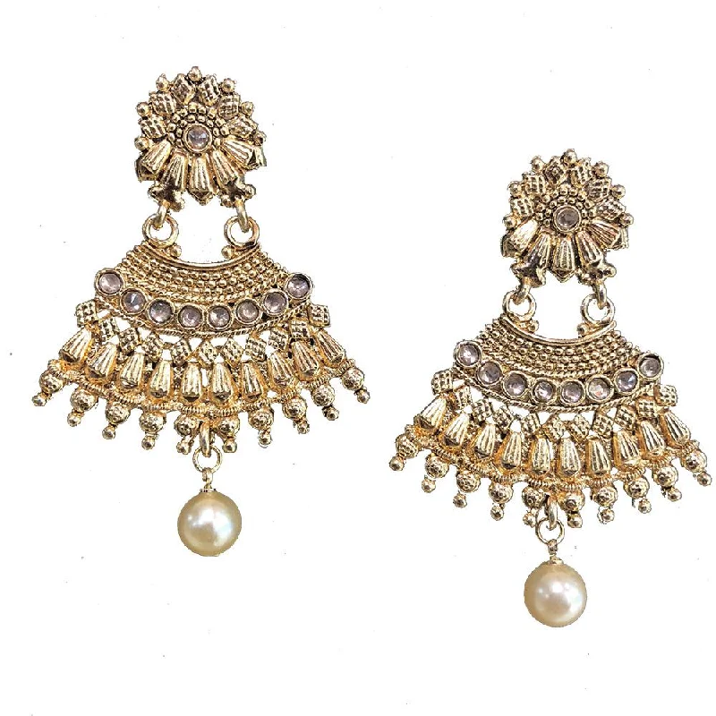 gold chandelier earrings for women-Shreeji Brown Kundan Gold Plated Dangler Earrings - SE_686