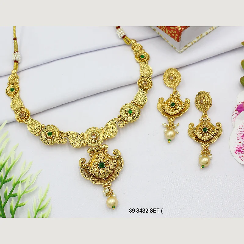 pendant necklaces for women-Mahavir Gold Plated Pota Stone Necklace Set