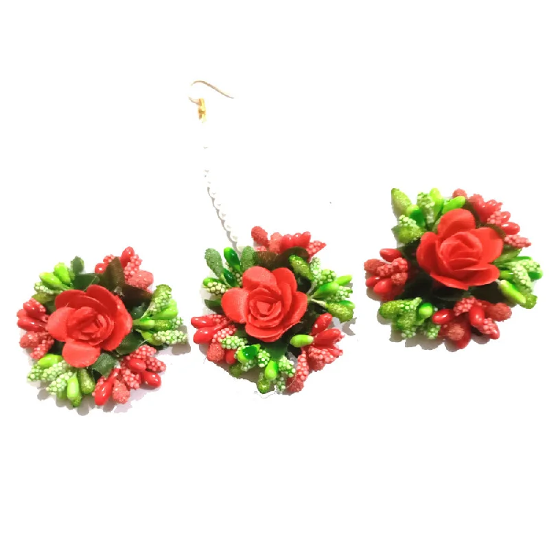 statement earrings for women-Kavyas Kreation Floral Earrings With Mangtikka