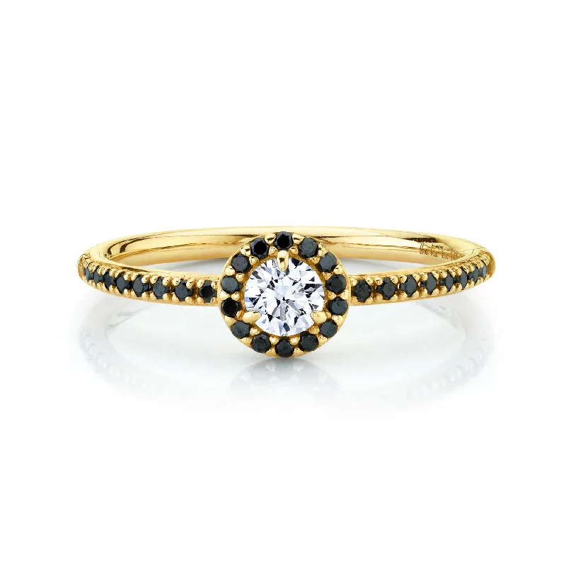 custom wedding rings for women-Halo Solitaire Band - Black Diamond / 14k Yellow Gold