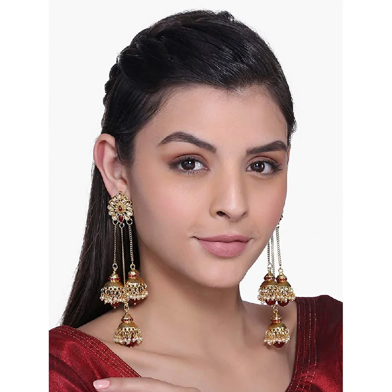 rose gold earrings for women-Etnico Gold Plated Pearl Jhumki Earrings for Women (E2607R)