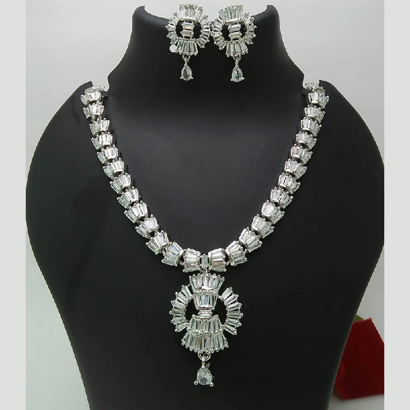 thick chain necklaces for women-Pooja Bangles Silver Plated Crystal Stone Necklace Set