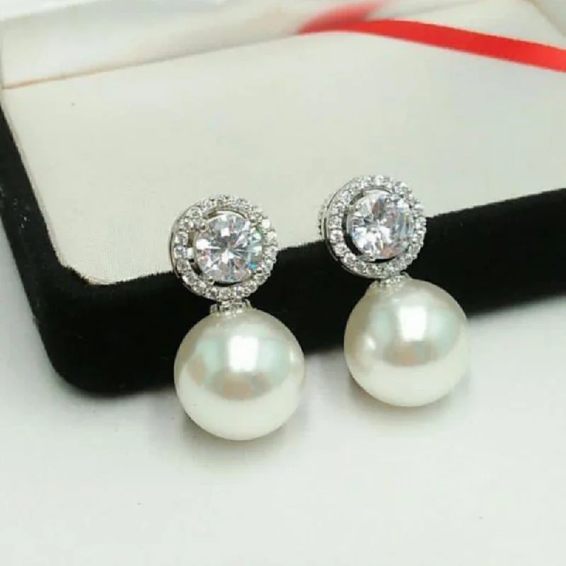 fashion earrings for women-Pooja Bangles Silver Plated Pearl Stud Earrings