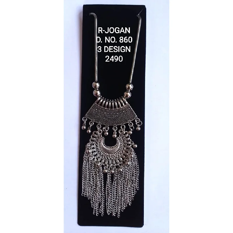 vintage pendant necklaces for women-R Jogan Oxidised Plated Assorted Design Long Necklace