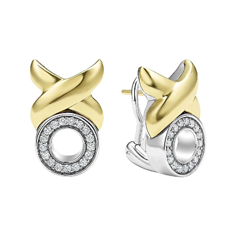 trendy hoop earrings for women-18K Gold XO Diamond Earrings