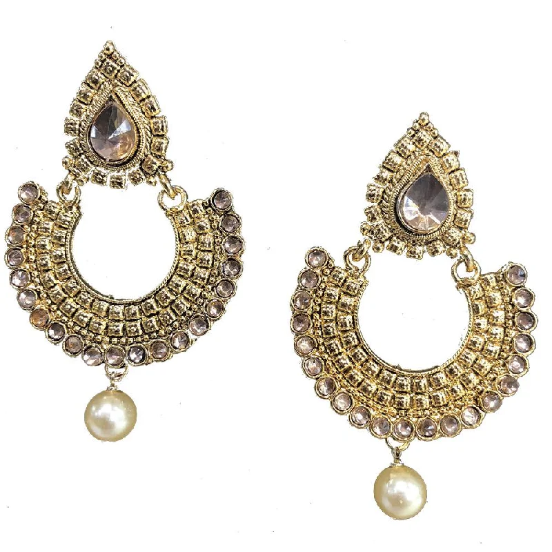 black diamond earrings for women-Shreeji Brown Kundan Gold Plated Dangler Earrings - SE_653