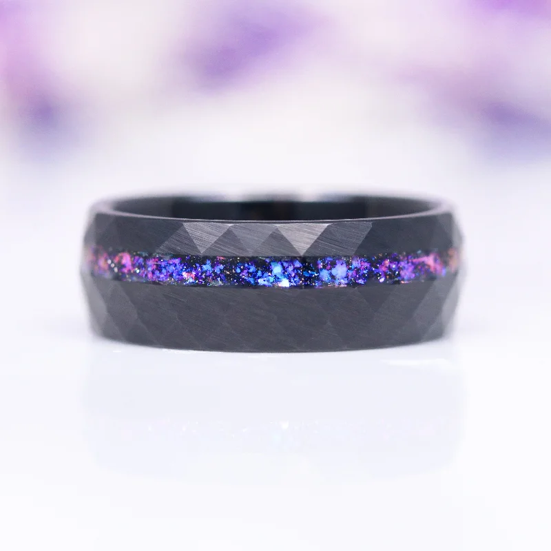 diamond engagement rings for brides-Orion Nebula™ Wedding Band- 8MM Black Hammered Tungsten