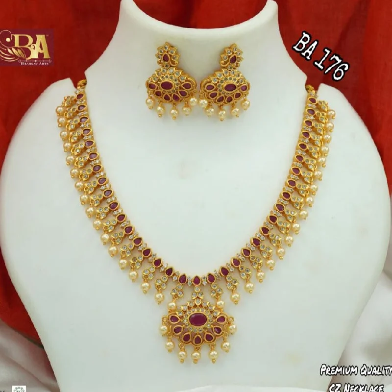 crystal necklaces for women-Bhargav Arts Gold Plated Pota Stone Necklace Set