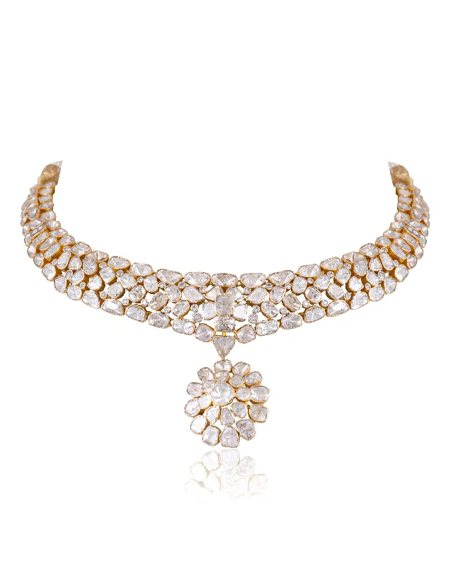 initial necklaces for women-Rumi Polki And Diamond Necklace