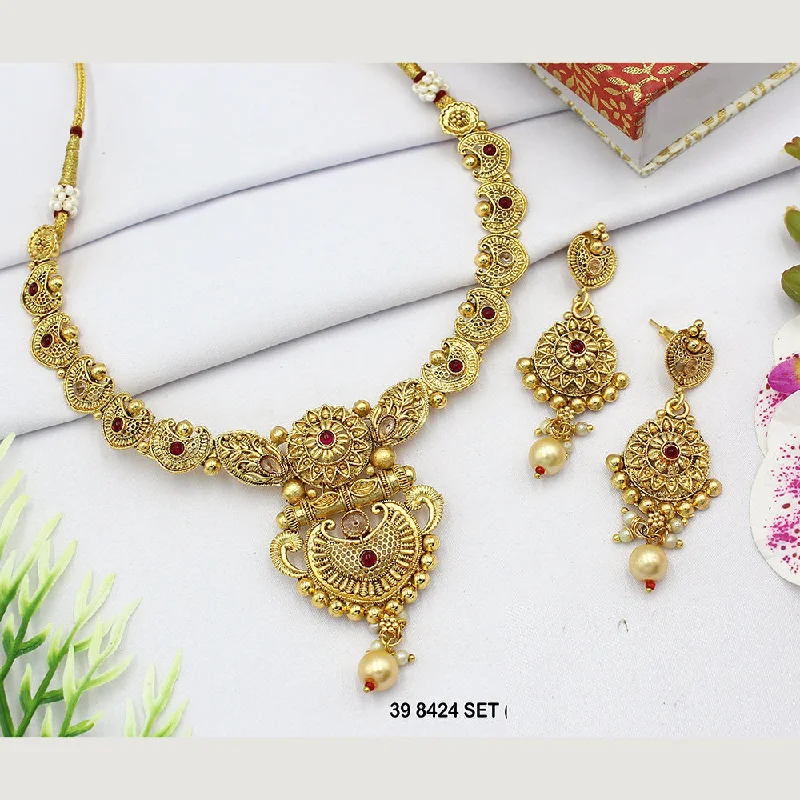 ruby necklaces for women-Mahavir Gold Plated Pota Stone Necklace Set