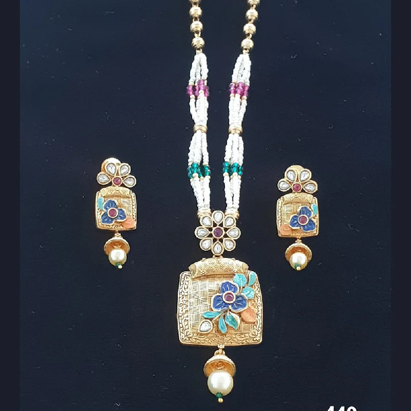 aquamarine necklaces for women-Neepa Jewells Copper Gold Long Necklace Set