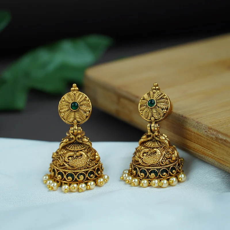 luxury stud earrings for women-Diksha Collection Gold Plated Pota Stone Jhumki Earrings