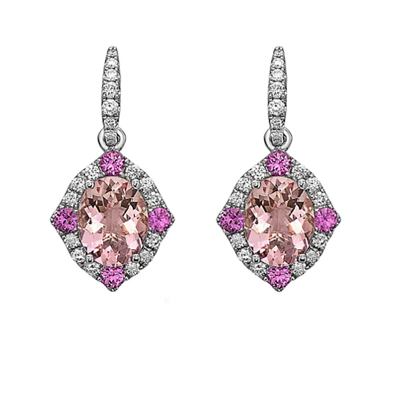 crystal earrings for women-Pastel Diamond Morganite Drop Opulent Oval Earrings