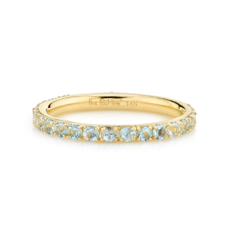 halo rings for women-Biggie Eternity Band - Aquamarine / 14k Yellow Gold