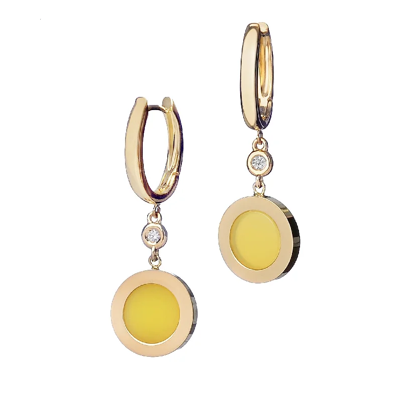 trendy hoop earrings for women-Yellow Disc Diamond Drop Earrings