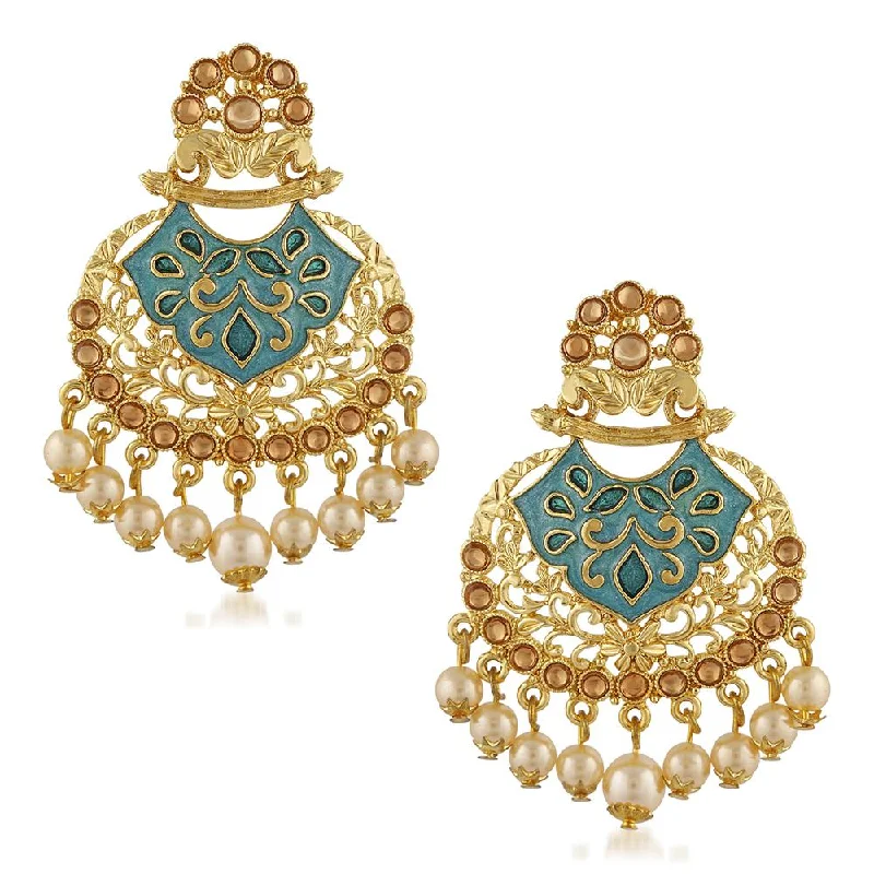 luxury diamond earrings for women-Mahi Traditional Dangler Earrings with Artifical Pearl Green Meenakariwork for Women (ER1109703G)