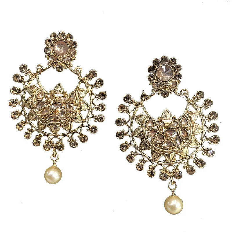 vintage pearl earrings for women-Shreeji Brown Austrian Stone Gold Plated Dangler Earrings - SE_733