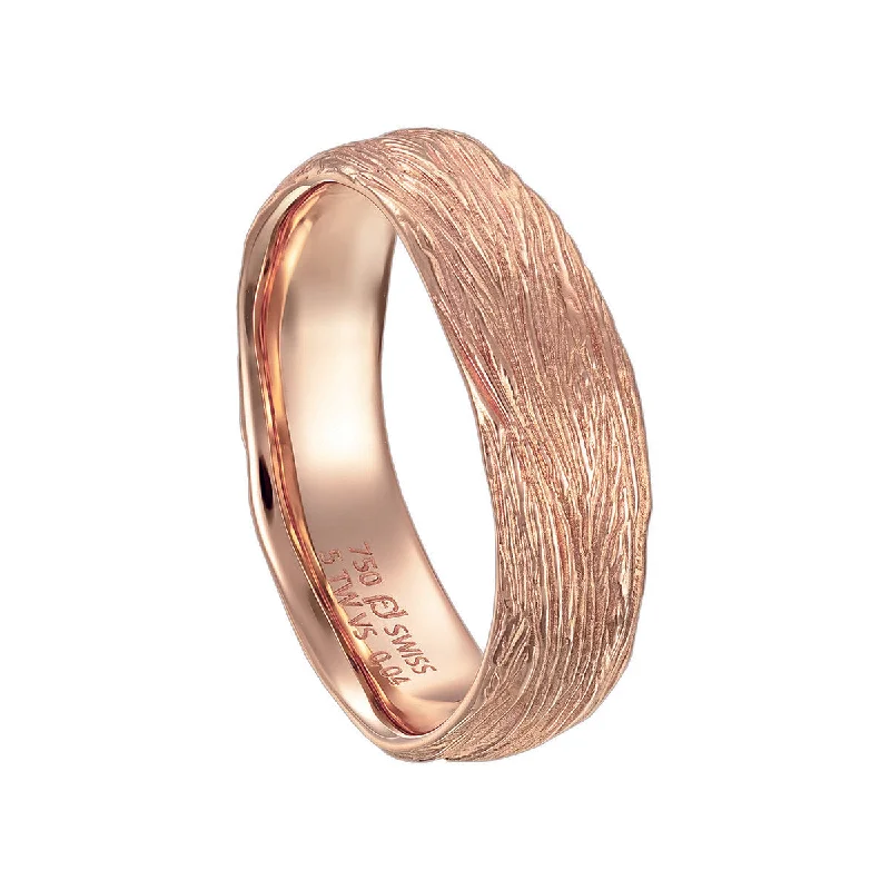 modern solitaire engagement rings for women-Gold Tree Bark Textured Wedding Band