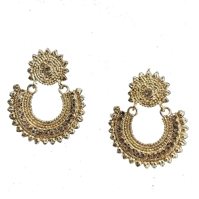 casual earrings for women-Shreeji Brown Austrian Stone Gold Plated Dangler Earrings - SE_701