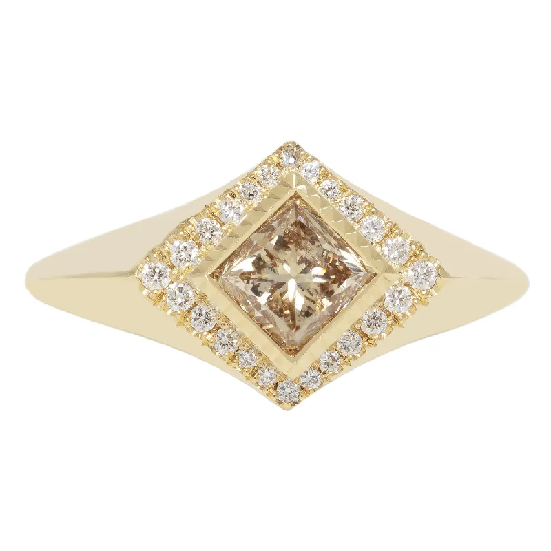 bridal set rings for women-Champagne Deco Signet