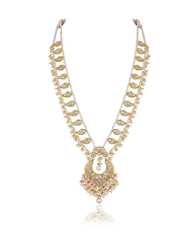 matching necklaces for women-Hanshini Polki Long Necklace