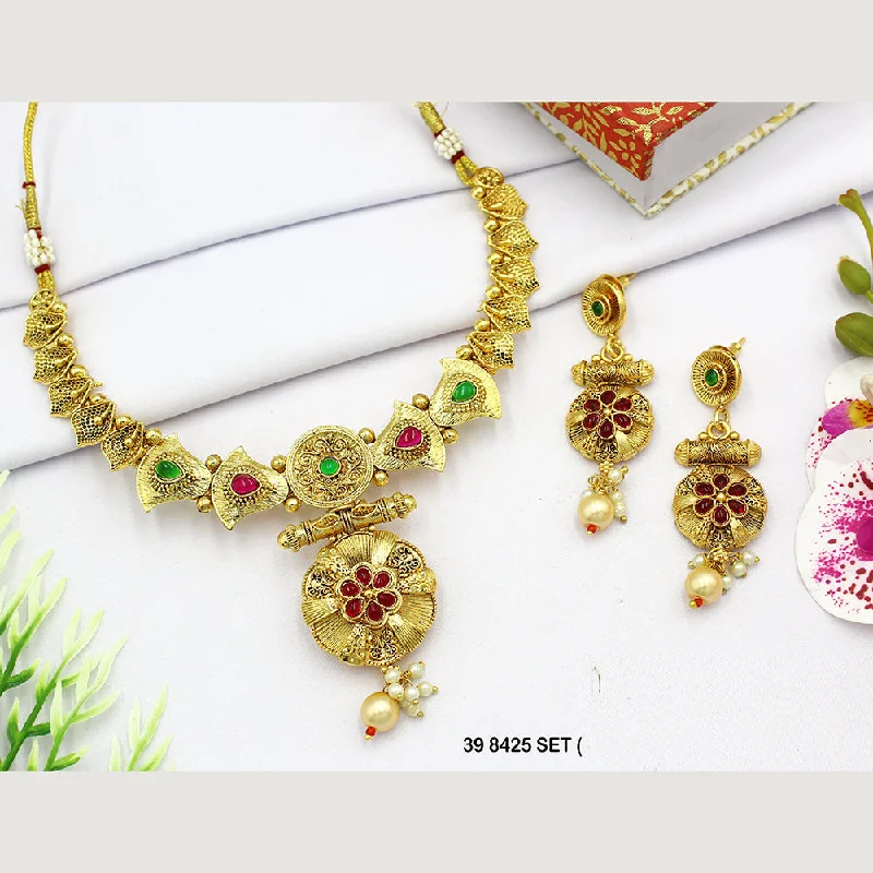 gemstone necklaces for women-Mahavir Gold Plated Pota Stone Necklace Set